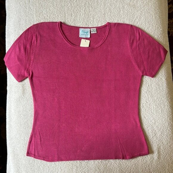 Pink (Fuschia) Silk Knit Crew Neck Sweater - Picture 1 of 10